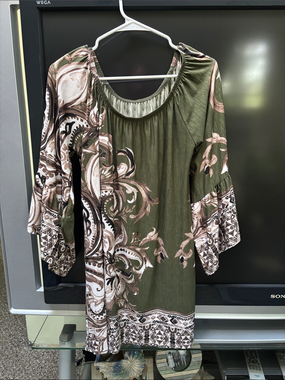 Olive Green Paisley Mini Dress
